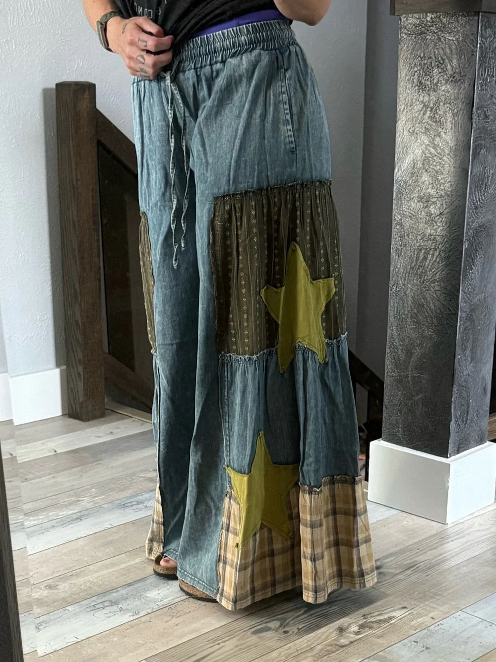Easel Patchwork Wide Leg Pant Sz Sm - Picture 4 of 5